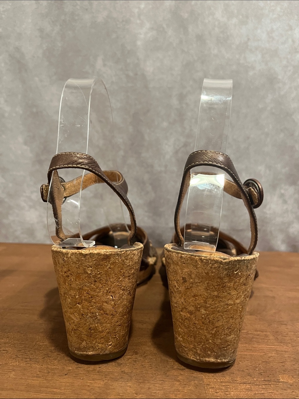 Clarks Brown Metallic Leather Cork Wedge Sandals with Ankle Strap size 6.5 - Picture 4 of 7